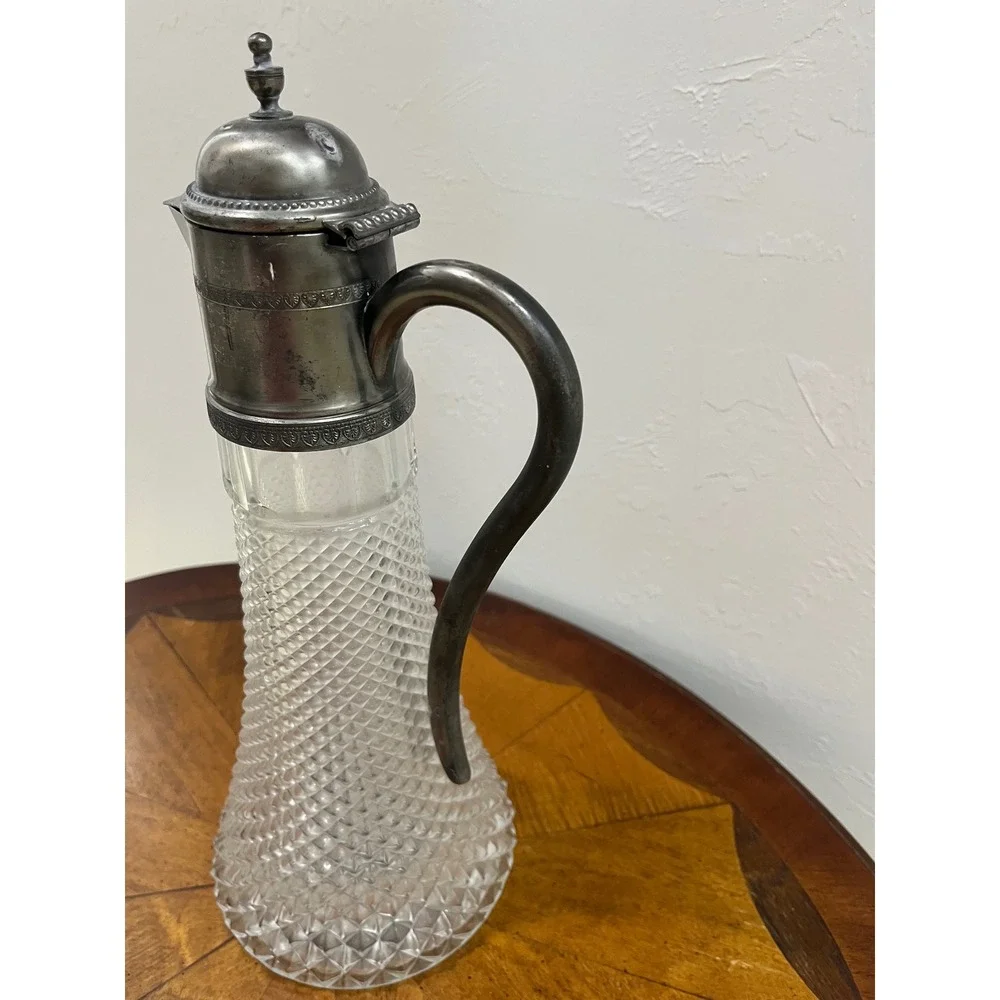 Unbranded Claret‎ Jug Decanter Unisex Large Clear Good Diamond Cut Crystal Metal